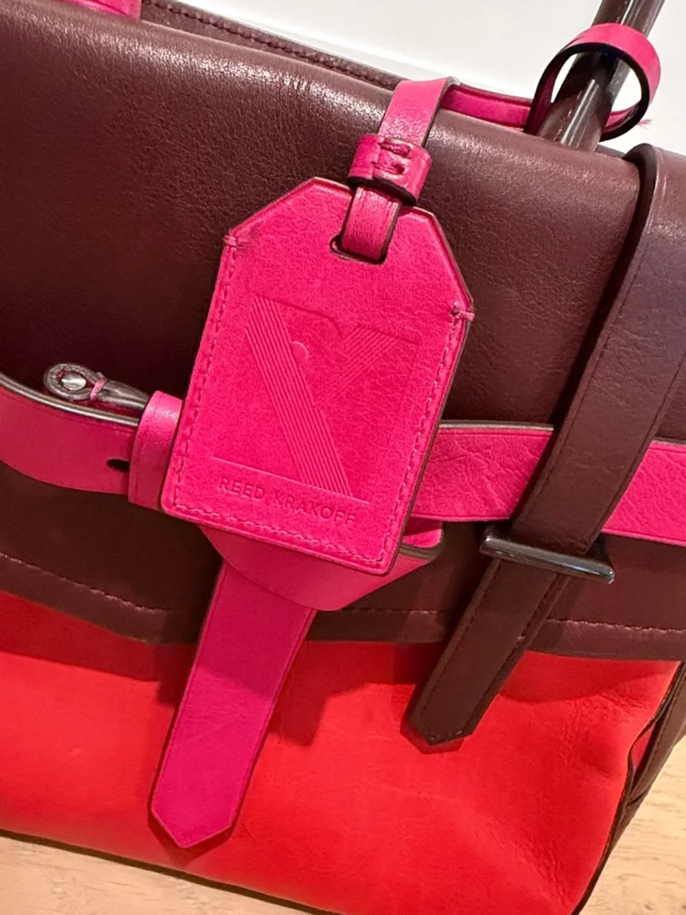 Reed Krakoff Burgundy, Red & Fuchsia Colorblock Leather Satchel - Picture 4 of 8